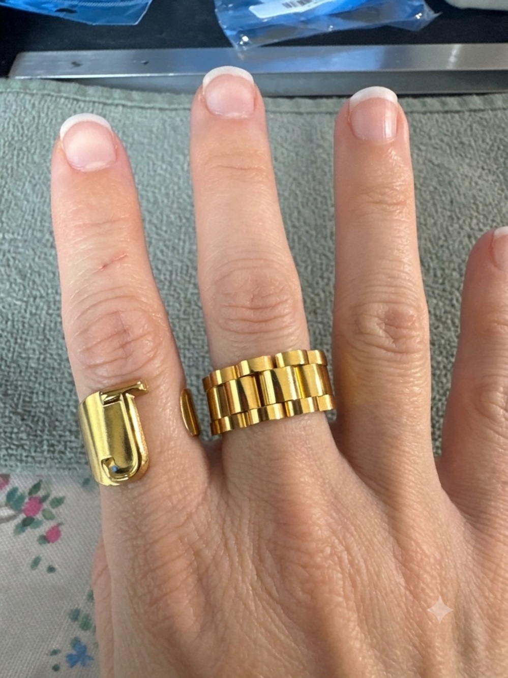 Gold Tone Adjustable Letter J Ring and a Band ring size 7- Set of 2